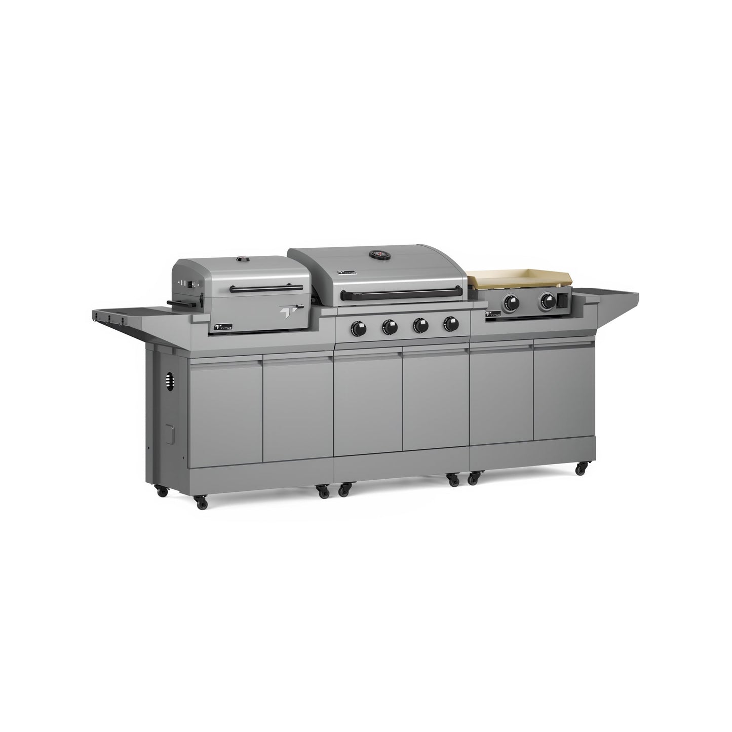 TYTUS Modular Grilling Collection 4-Burner Gas Grill, Charcoal Grill with Cart and Gas Griddle with Cart - TDT-BUN-010