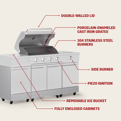 TYTUS Fresno 5-Burner LP/NG Convertible Grill in Stainless Steel + Shadow Stone - TDT-021-0702